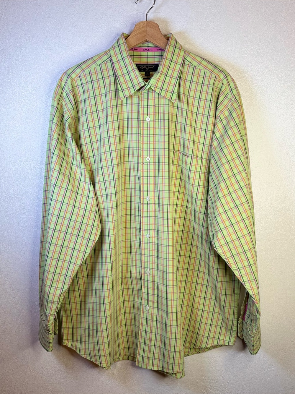 Bobby Jones Men's Long Sleeve Button Down Plaid Pastel Green Size XL 17-17.5